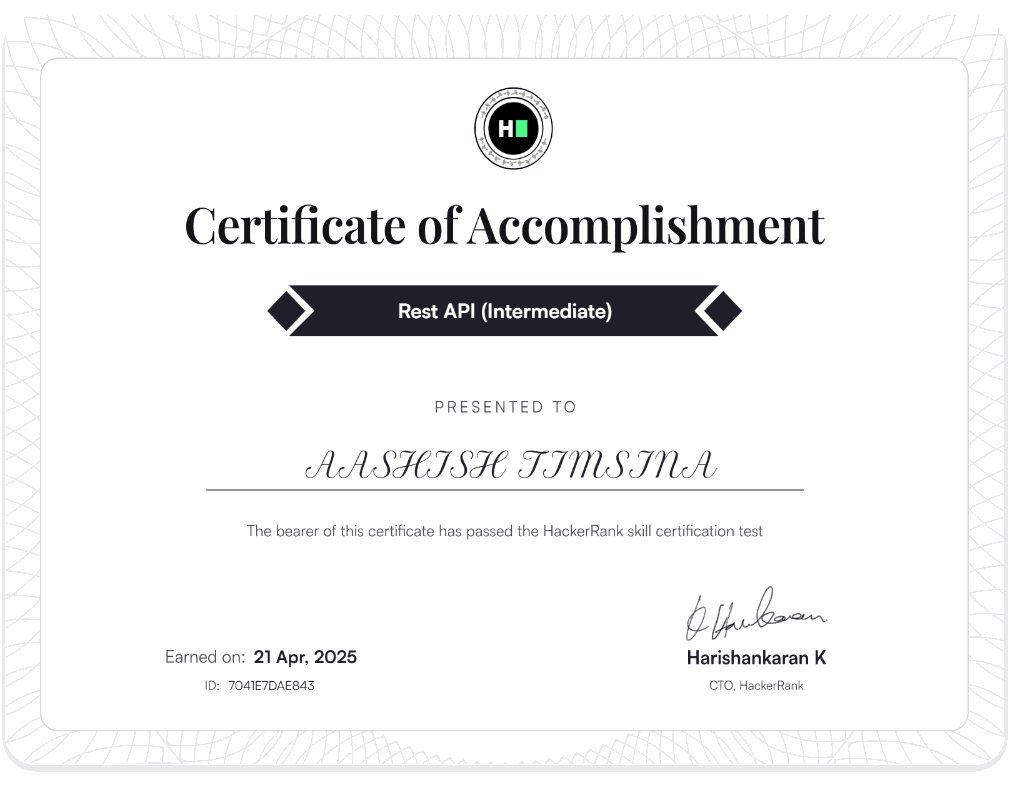 REST API Development Certificate