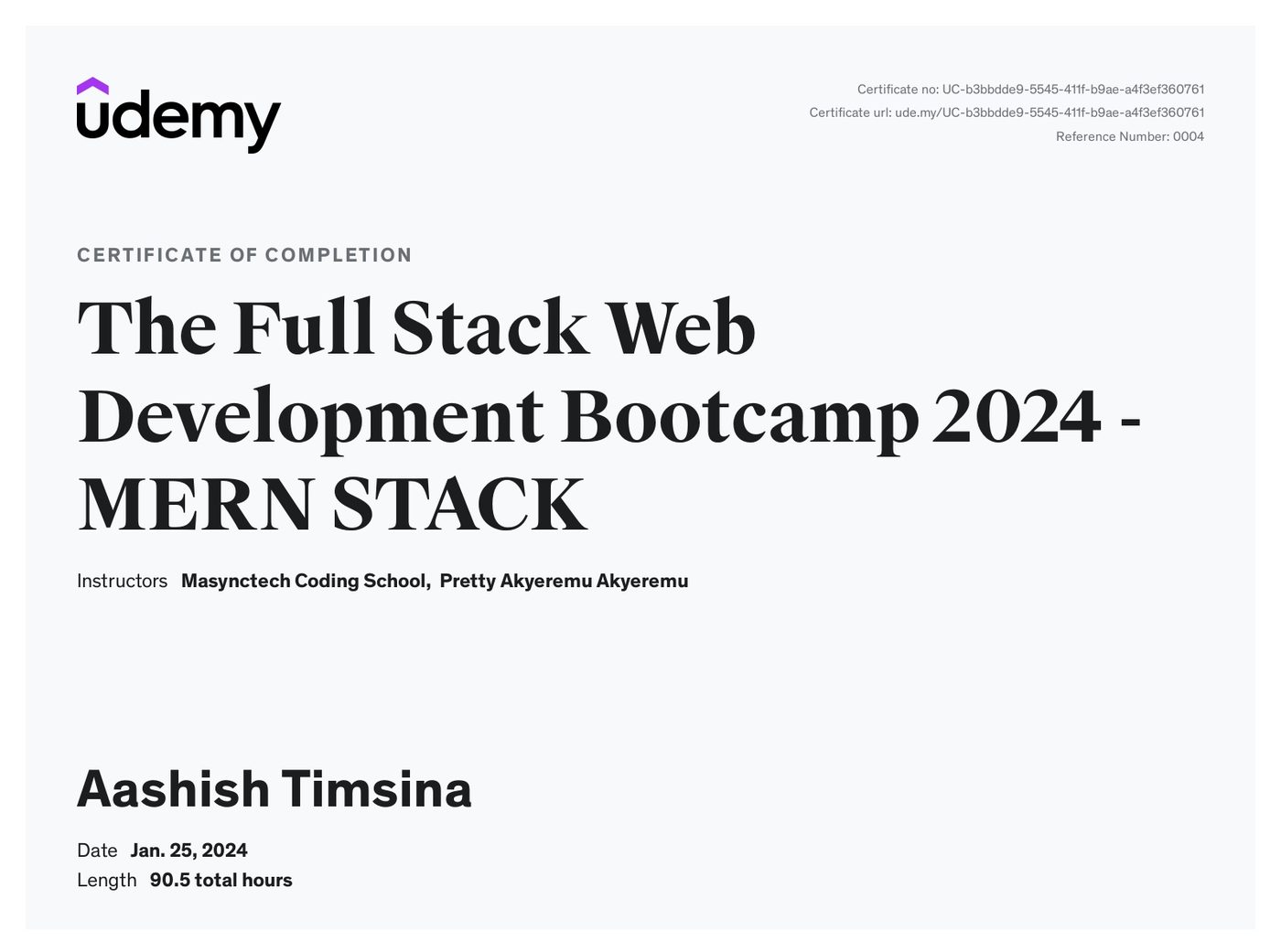 MERN Stack Certificate